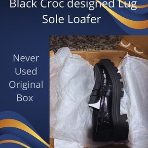 JustFab Black Croc Platform Loafers
